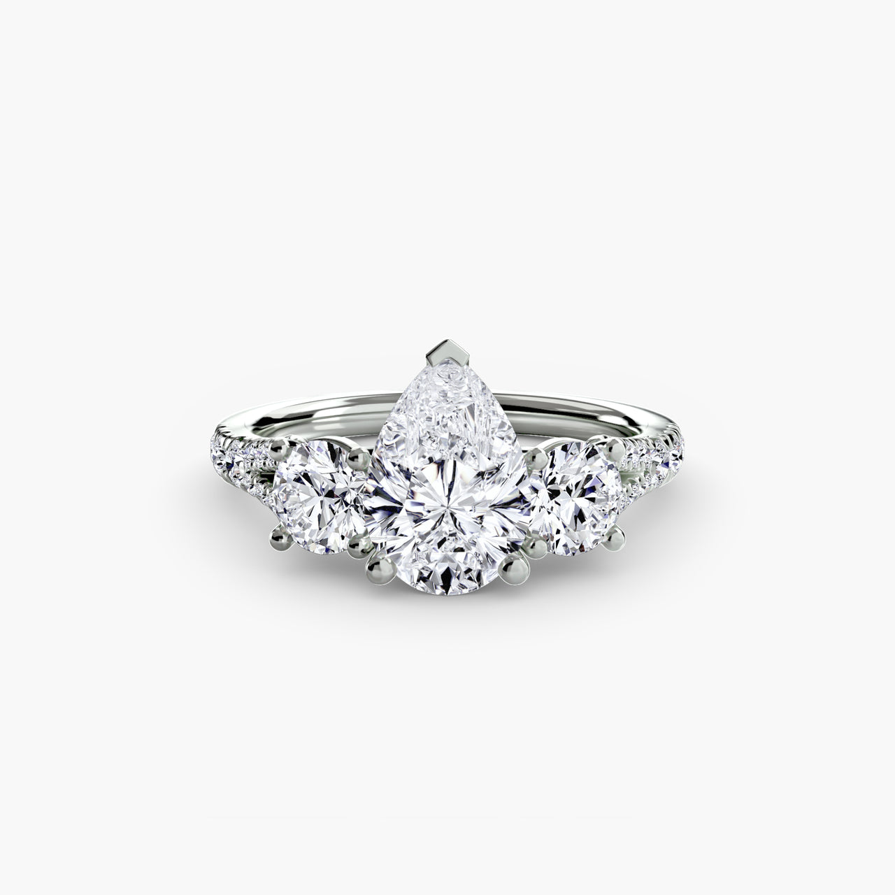 14K White Gold / Pear Three-Stone with Pavé Band 3