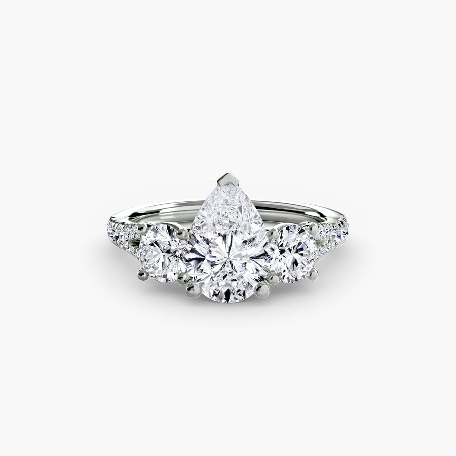 14K White Gold / Pear Three-Stone with Pavé Band 3