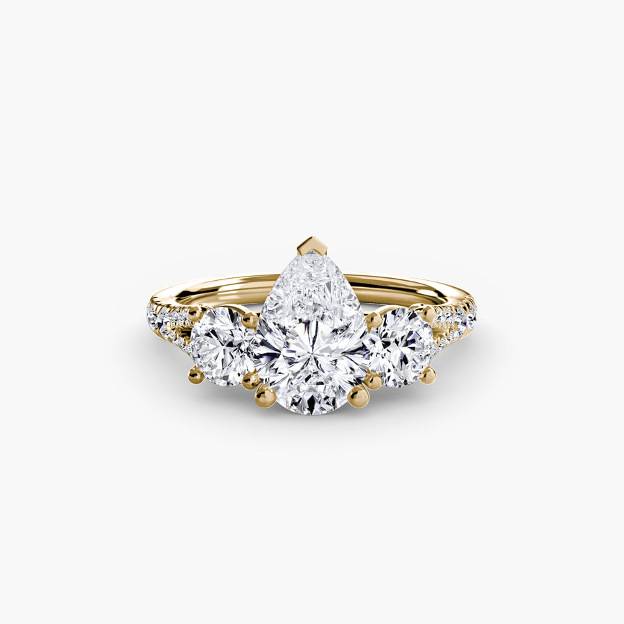 14K Yellow Gold / Pear Three-Stone with Pavé Band 3