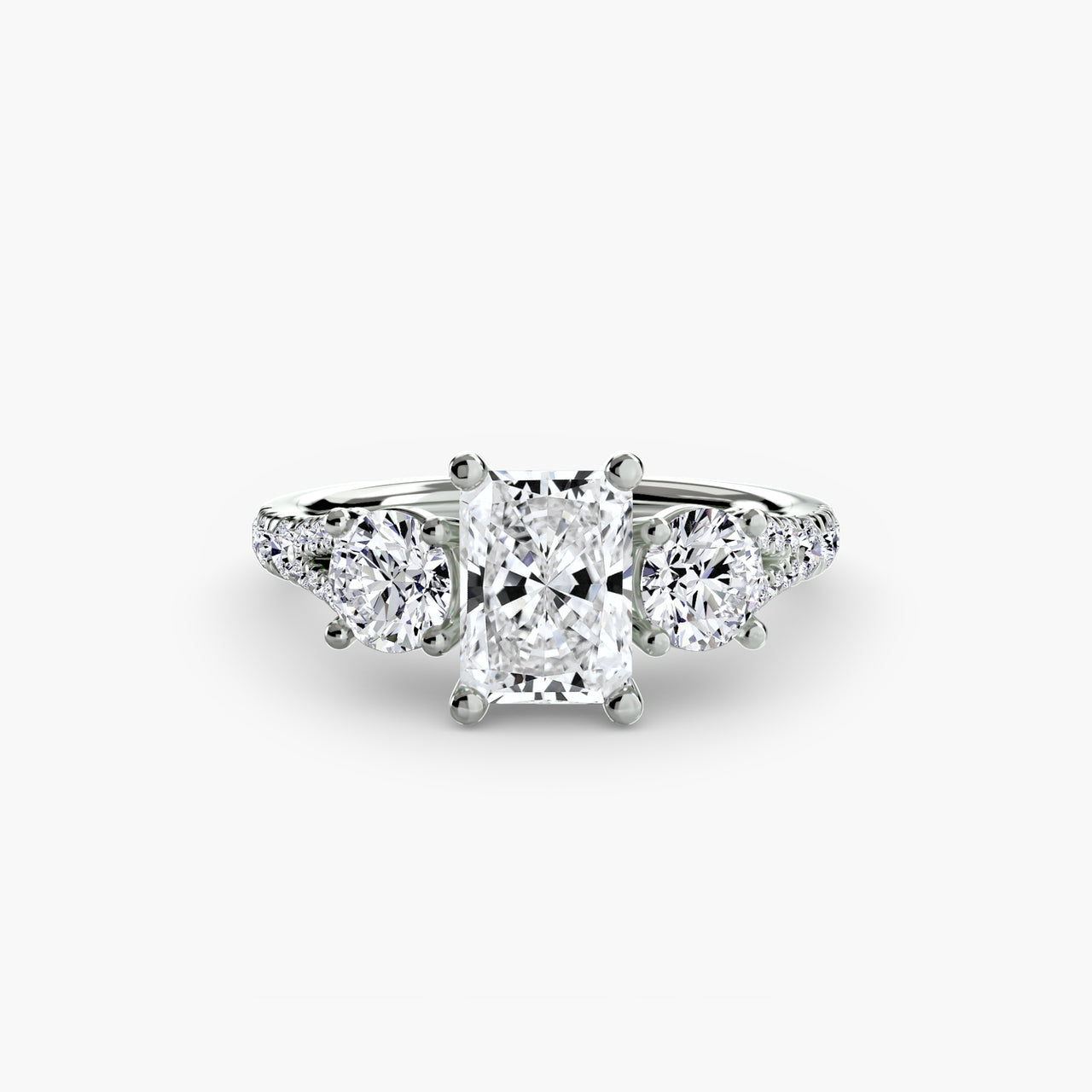 14K White Gold / Radiant Three-Stone with Pavé Band 3