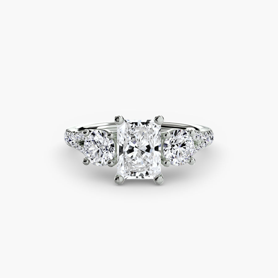 14K White Gold / Radiant Three-Stone with Pavé Band 3