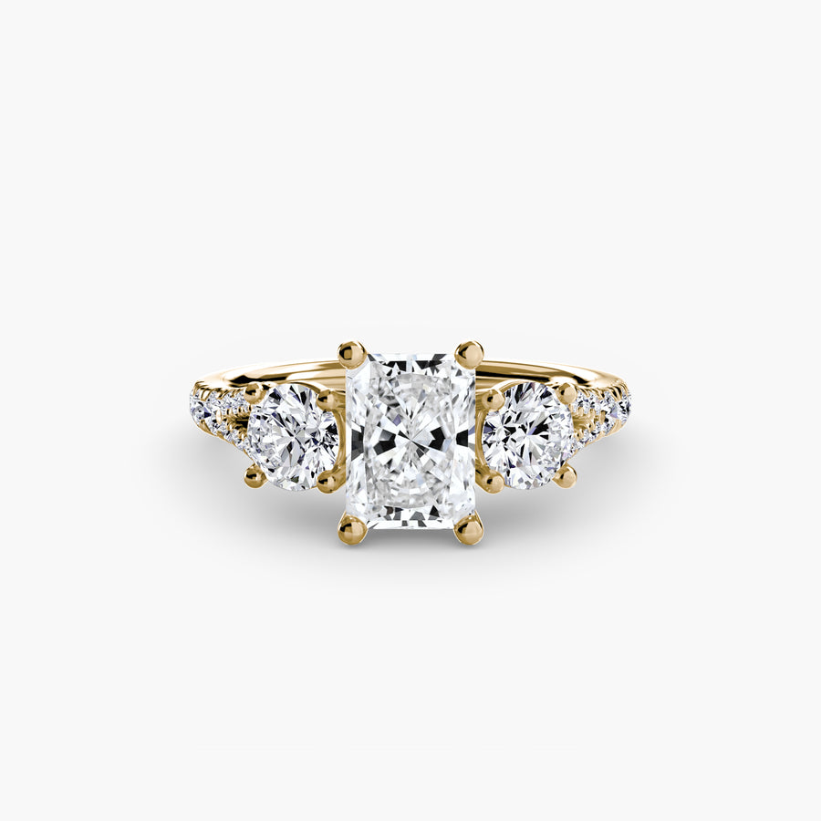 14K Yellow Gold / Radiant Three-Stone with Pavé Band 3