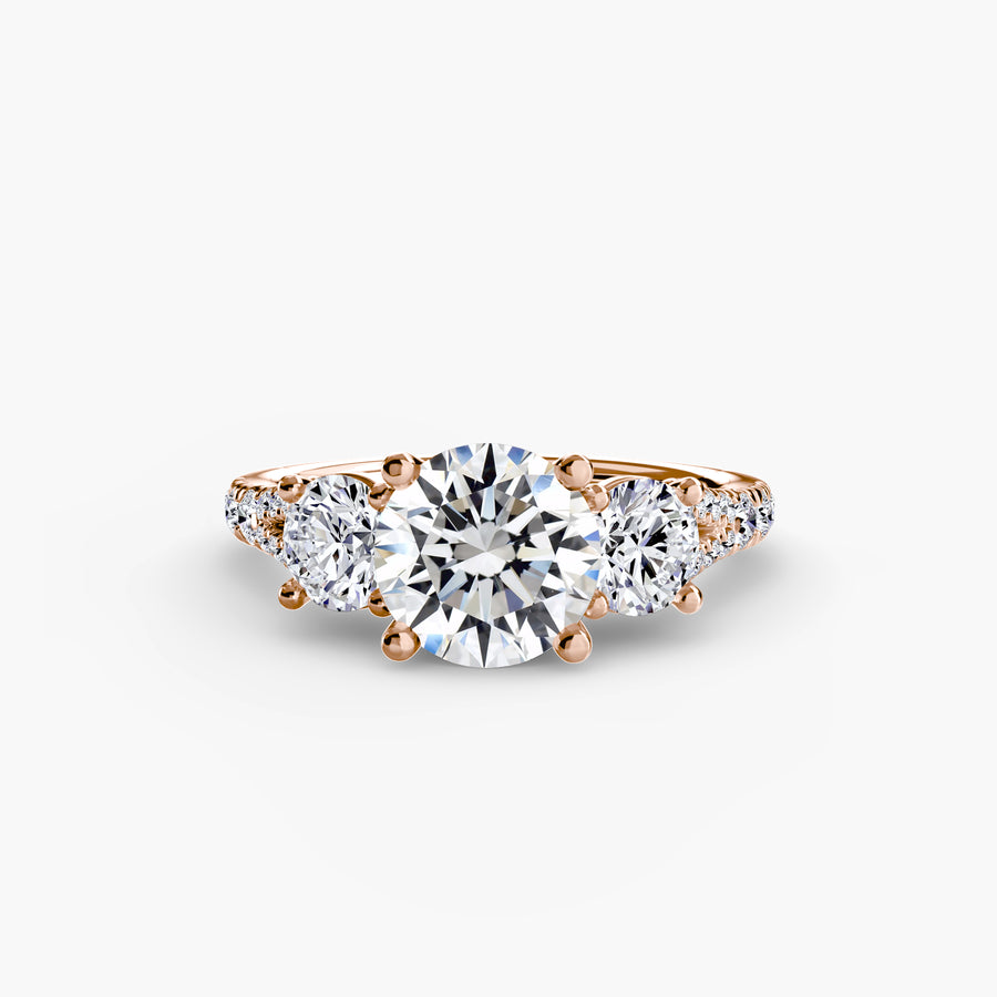 14K Rose Gold / Round Three-Stone with Pavé Band 3