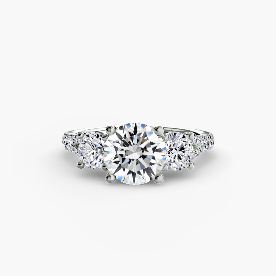 14K White Gold / Round Three-Stone with Pavé Band 3
