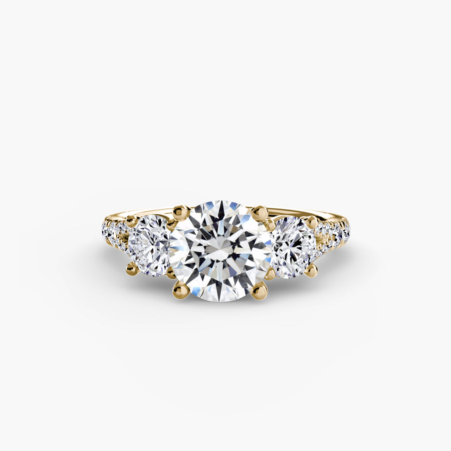 14K Yellow Gold / Round Three-Stone with Pavé Band 3