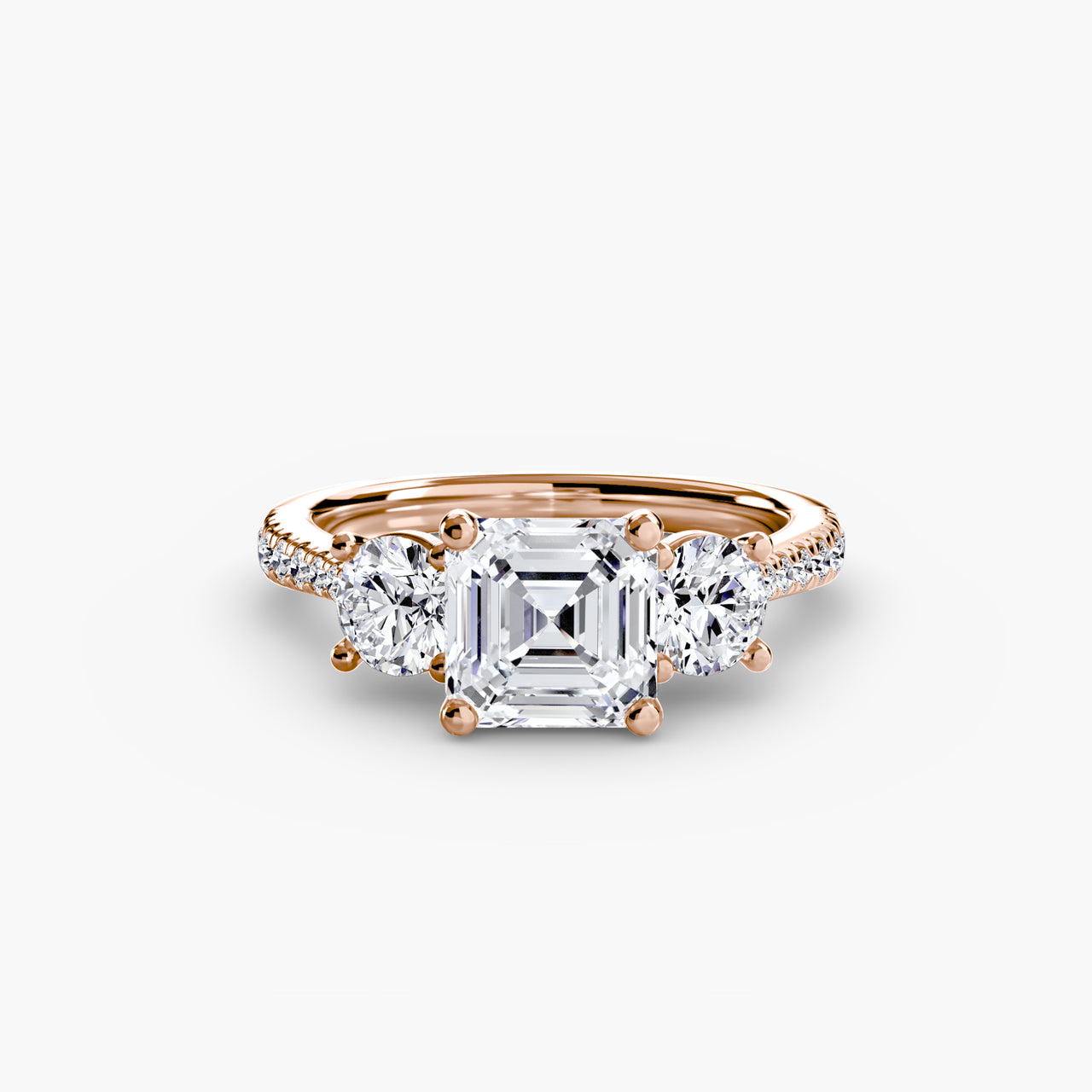 14K Rose Gold / Asscher Three-Stone with Pavé Band