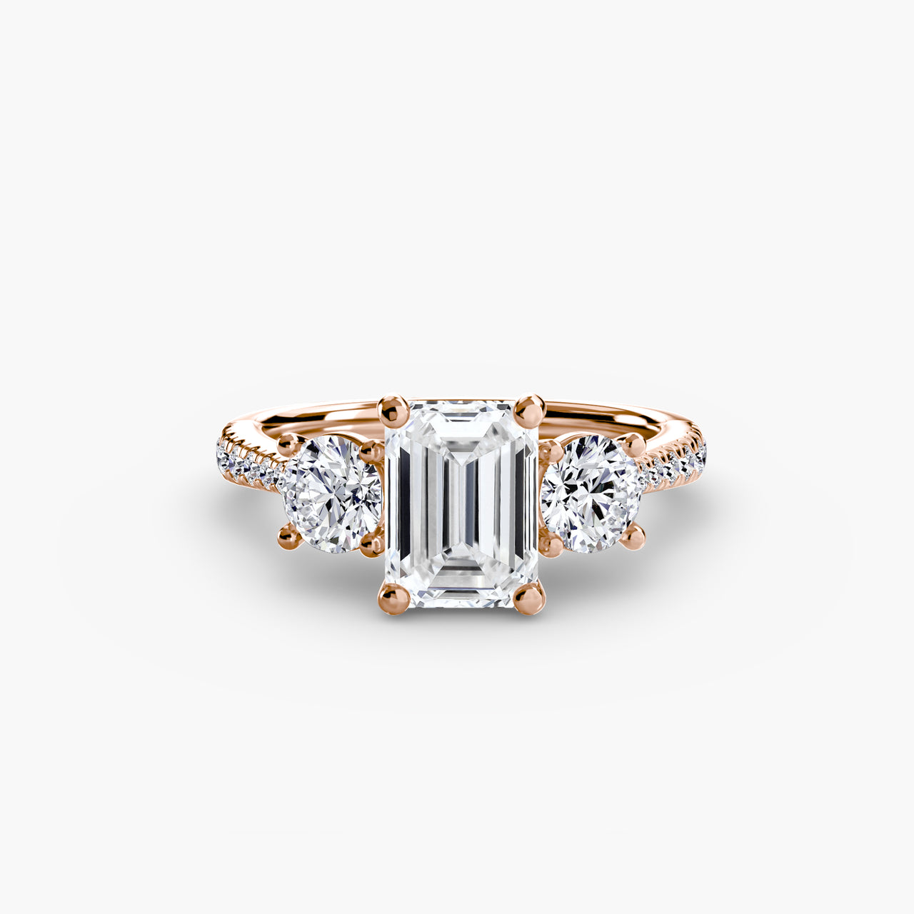 14K Rose Gold / Emerald Three-Stone with Pavé Band