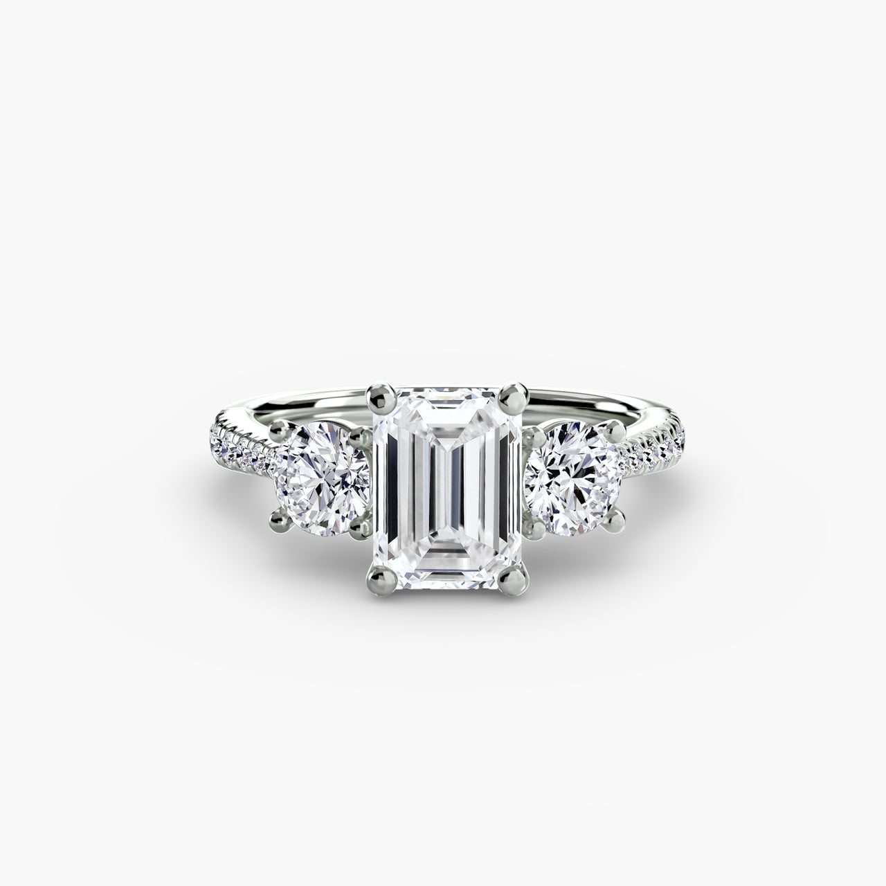 14K White Gold / Emerald Three-Stone with Pavé Band