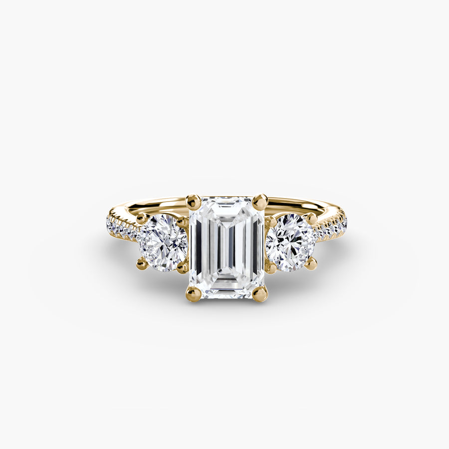 14K Yellow Gold / Emerald Three-Stone with Pavé Band