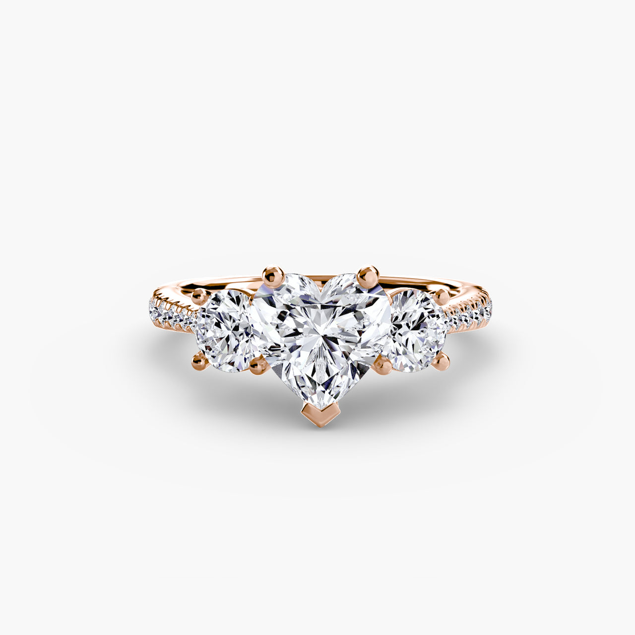 14K Rose Gold / Heart Three-Stone with Pavé Band