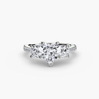 Thumbnail for 14K White Gold / Heart Three-Stone with Pavé Band