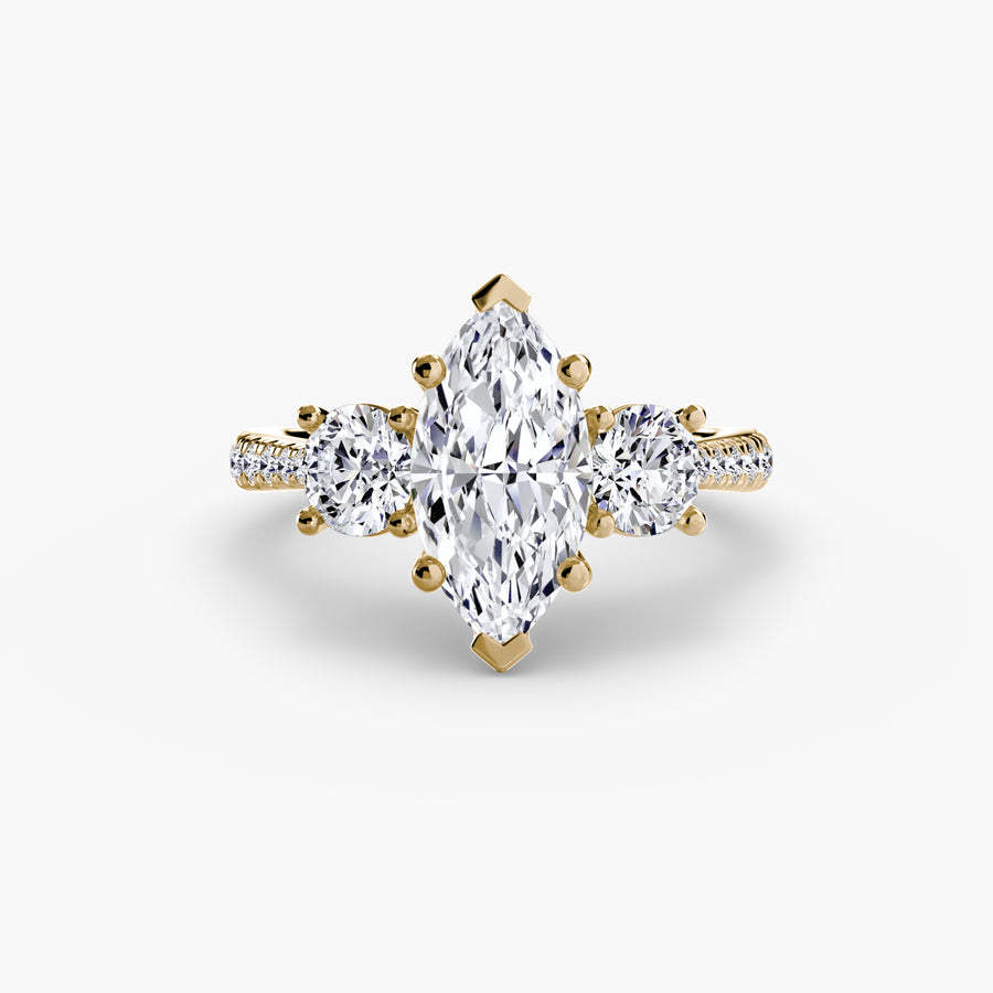 14K Yellow Gold / Marquise Three-Stone with Pavé Band