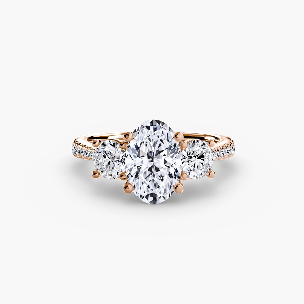 14K Rose Gold / Oval Three-Stone with Pavé Band