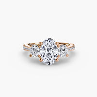Thumbnail for 14K Rose Gold / Oval Three-Stone with Pavé Band