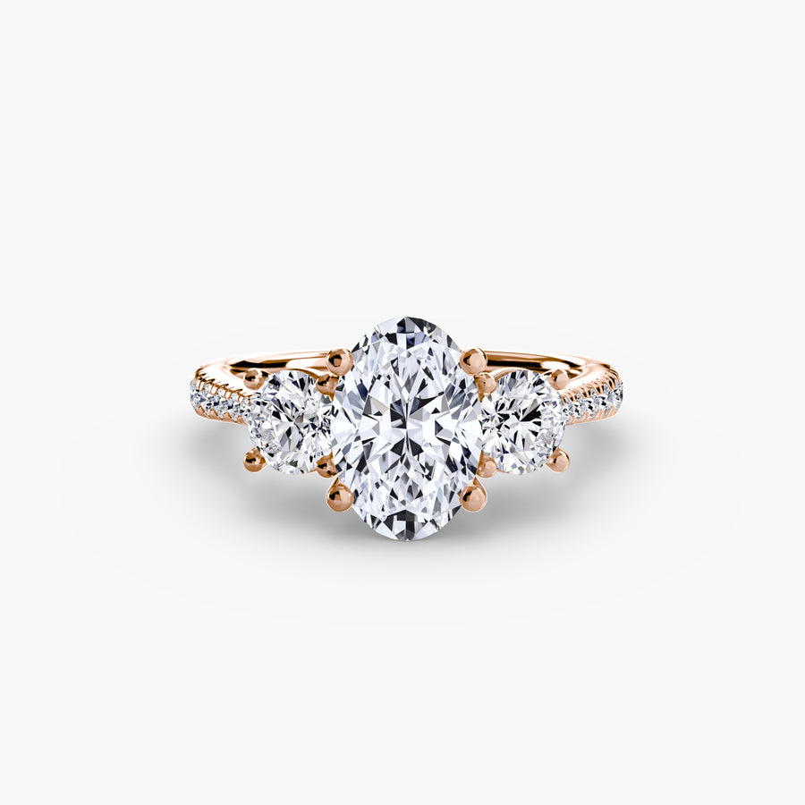14K Rose Gold / Oval Three-Stone with Pavé Band
