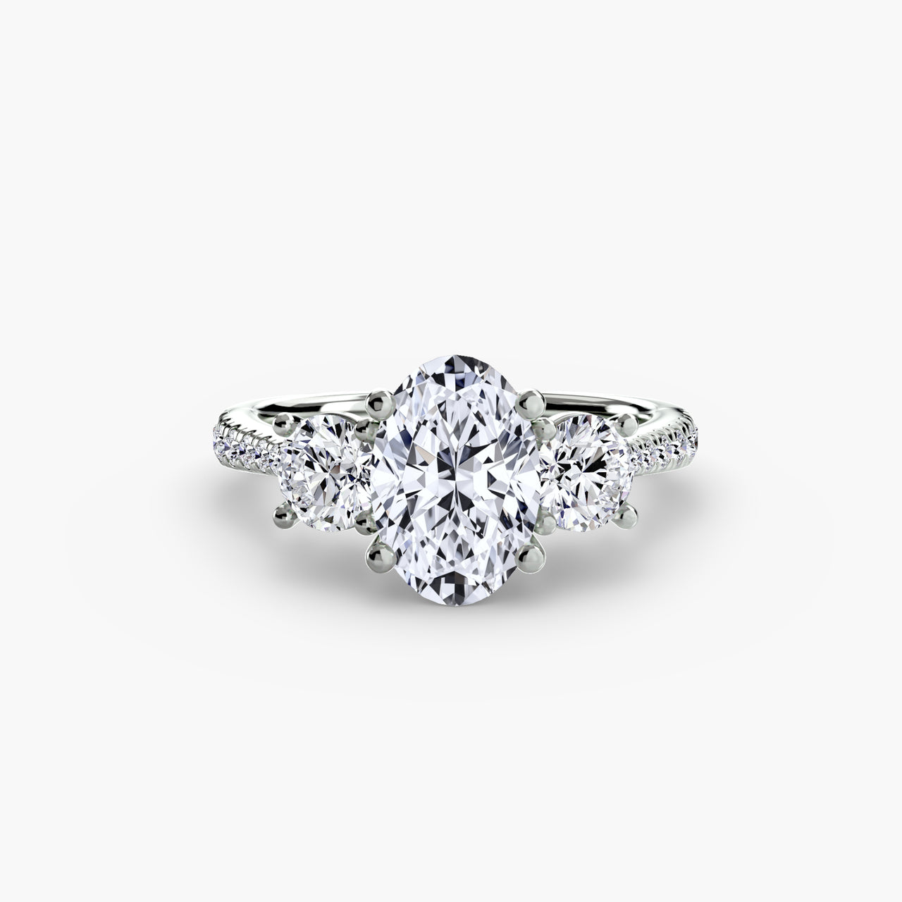 14K White Gold / Oval Three-Stone with Pavé Band