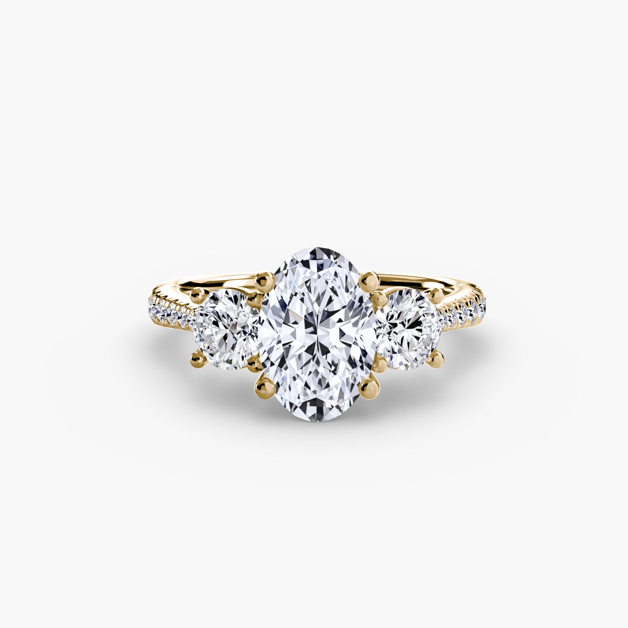 14K Yellow Gold / Oval Three-Stone with Pavé Band