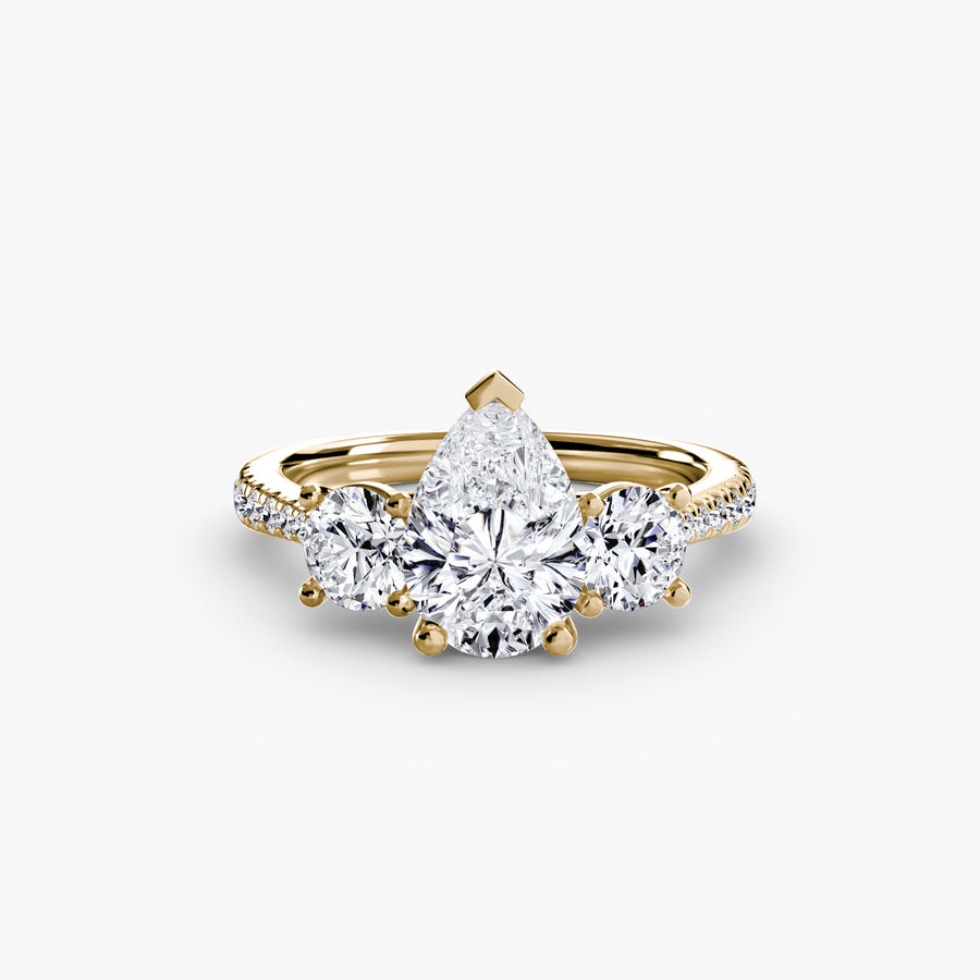 14K Yellow Gold / Pear Three-Stone with Pavé Band