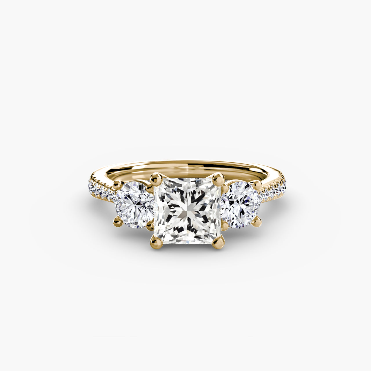14K Yellow Gold / Princess Three-Stone with Pavé Band