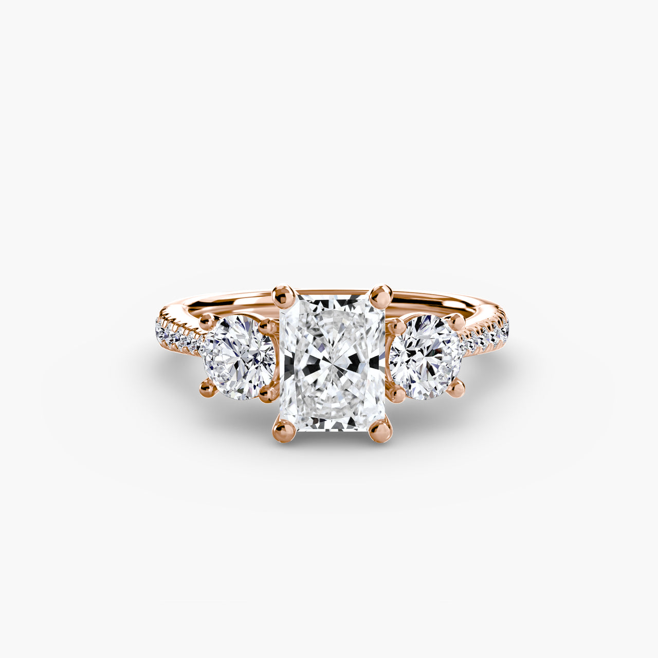 14K Rose Gold / Radiant Three-Stone with Pavé Band