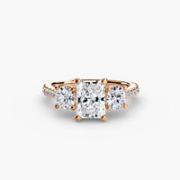 Thumbnail for 14K Rose Gold / Radiant Three-Stone with Pavé Band