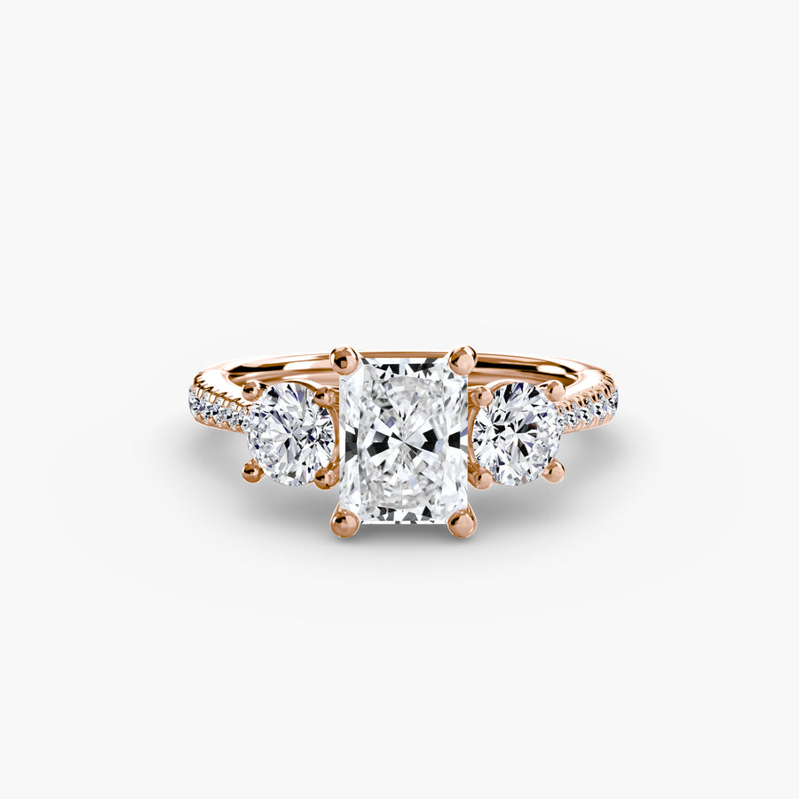 14K Rose Gold / Radiant Three-Stone with Pavé Band