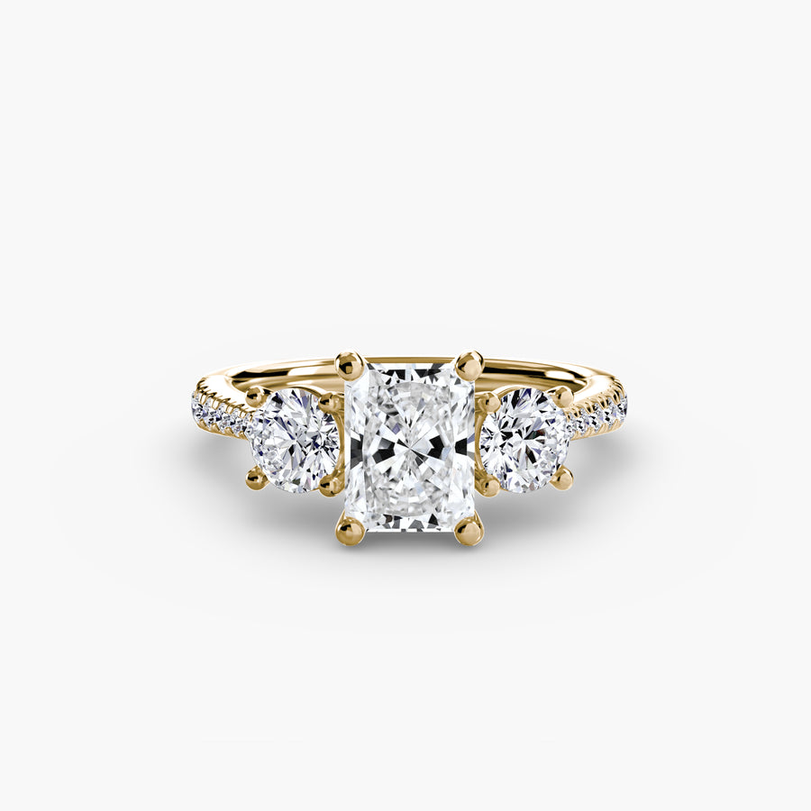 14K Yellow Gold / Radiant Three-Stone with Pavé Band