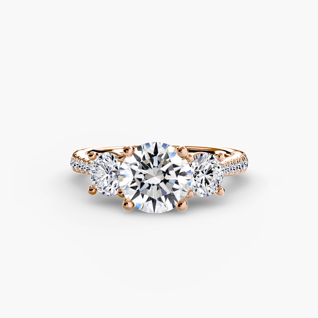 14K Rose Gold / Round Three-Stone with Pavé Band