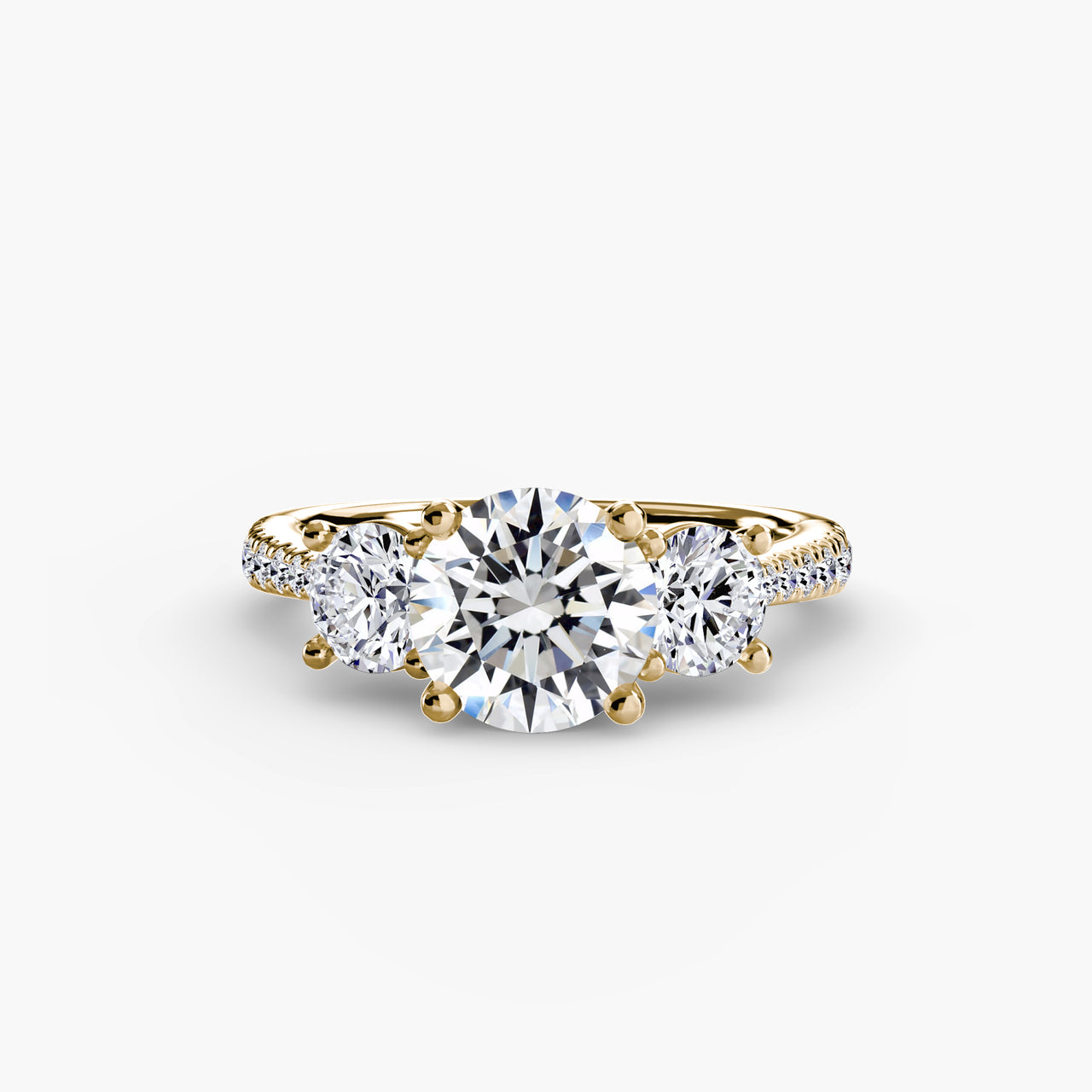 14K Yellow Gold / Round Three-Stone with Pavé Band
