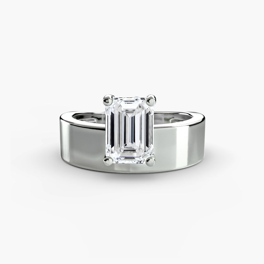 14K White Gold / Emerald Wide Band Solitaire 2