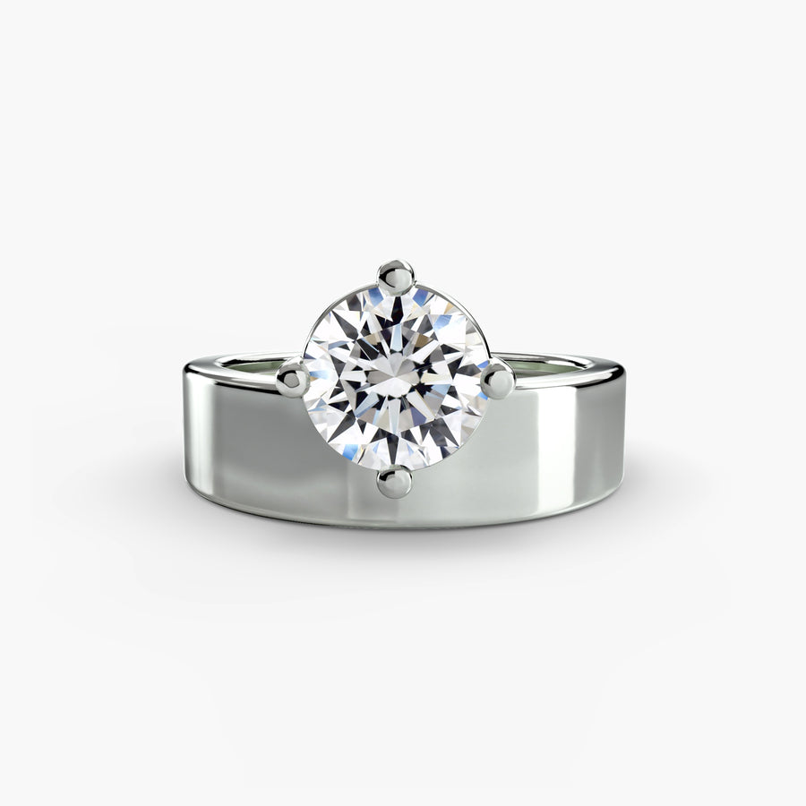 14K White Gold / Round Wide Band Solitaire
