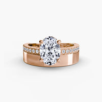 Thumbnail for 14K Rose Gold / Oval Wide Band Solitaire with Pavé Band