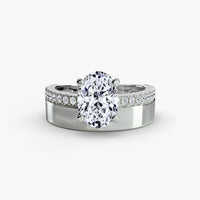 Thumbnail for 14K White Gold / Oval Wide Band Solitaire with Pavé Band