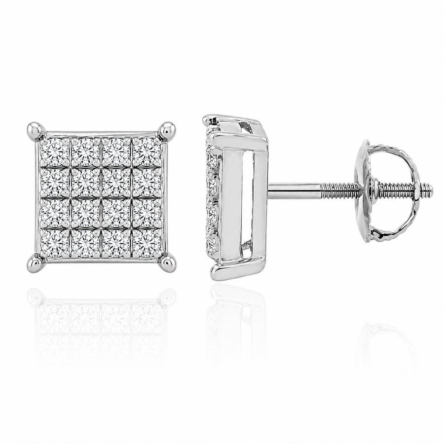 White 10K Solid White Gold Diamond Stud Earrings 0.11 Ctw
