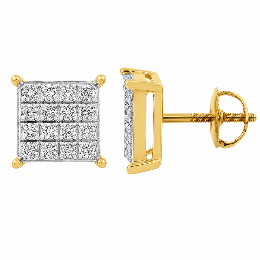 10K Solid Yellow Gold Diamond Stud Earrings 0.11 Ctw
