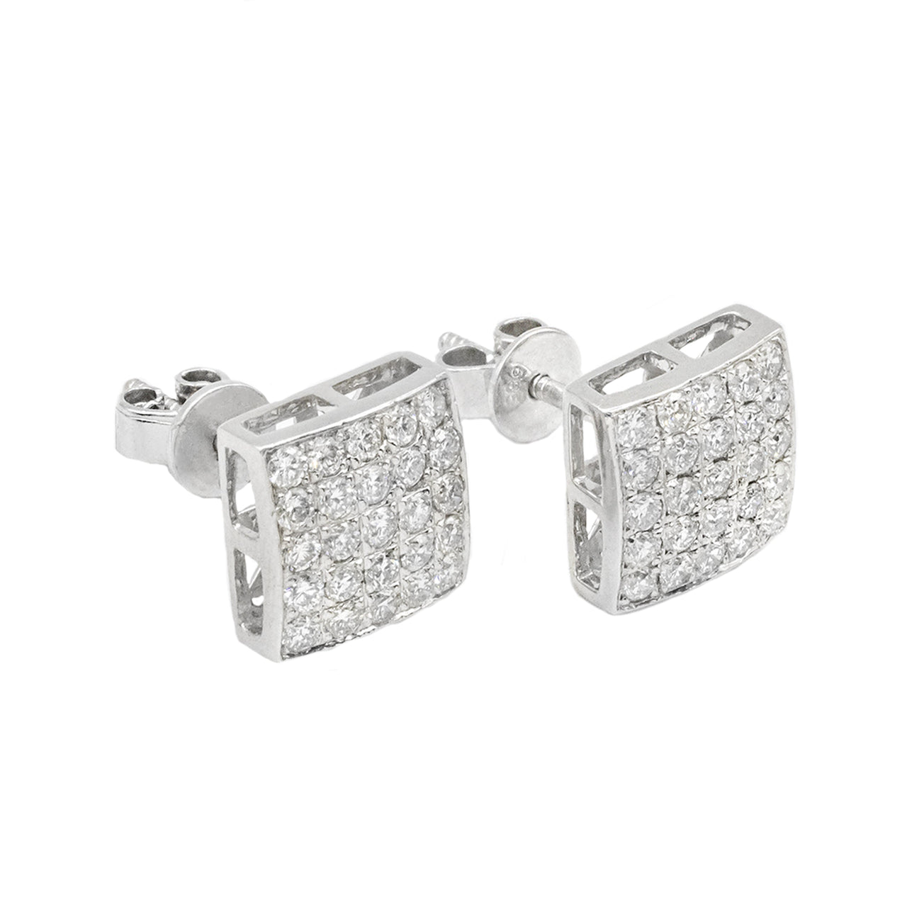 White 14k White Gold Square Pave Diamond Earrings 1.02 Ctw