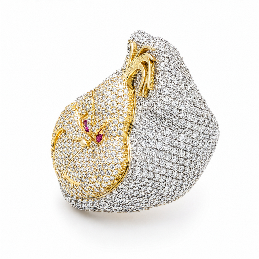 Two Tone Two-Tone Gold Diamond and Ruby Iced Out Grinch Face Pendant