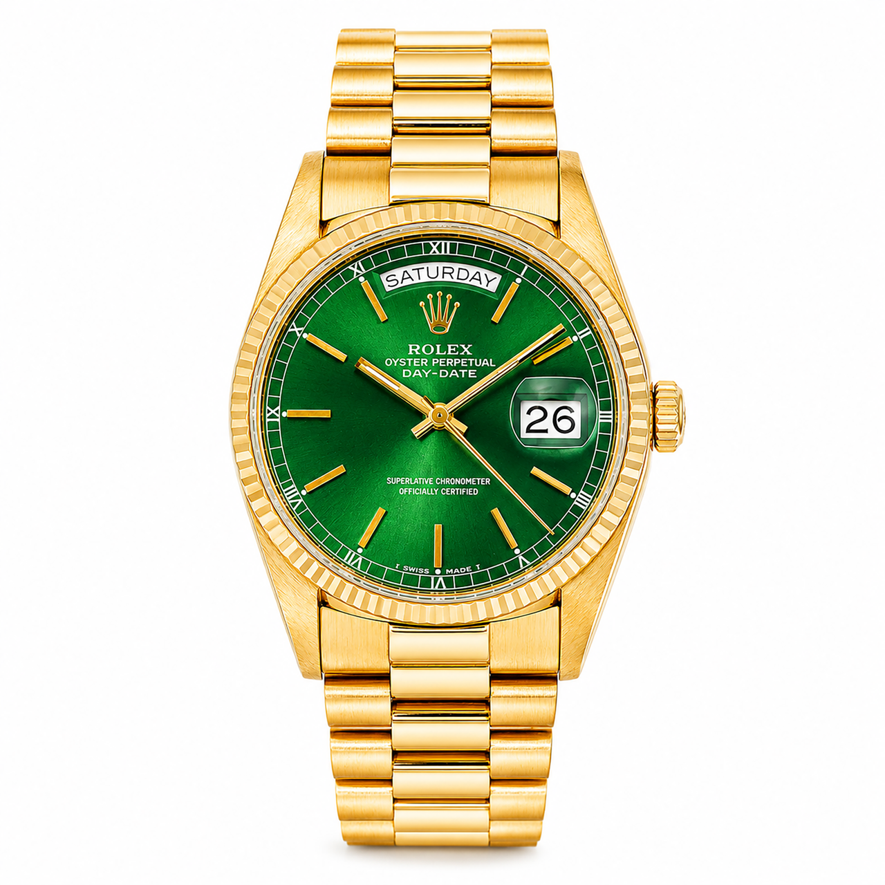 36MM Rolex Day-Date Yellow Gold Green Dial