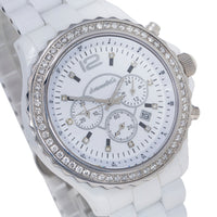 Thumbnail for Avianne&Co Unisex Ceramic Stainless Steel White Chrono Diamond Watch 1.60 Ctw