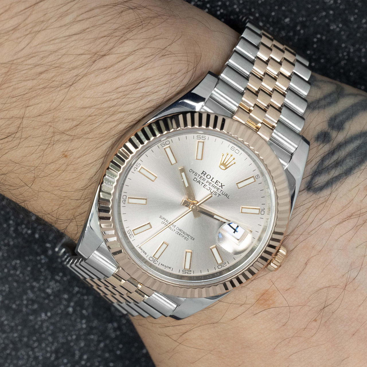 Rolex Datejust 41 stainless Steel and Rose Gold Jubilee Sundust Index Dial Watch 126331