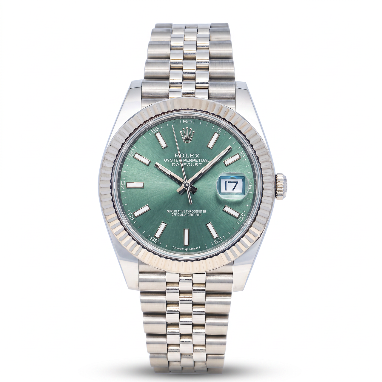 Rolex Datejust 41 Steel & White Gold Mint Green Dial Jubilee Bracelet