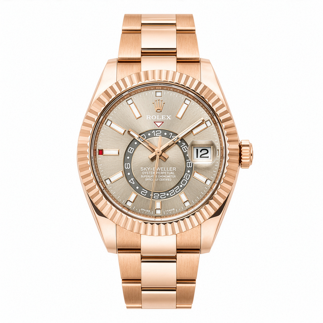 Rolex Sky-Dweller Everose Gold Sundust Dial Fluted Bezel Oyster Bracelet