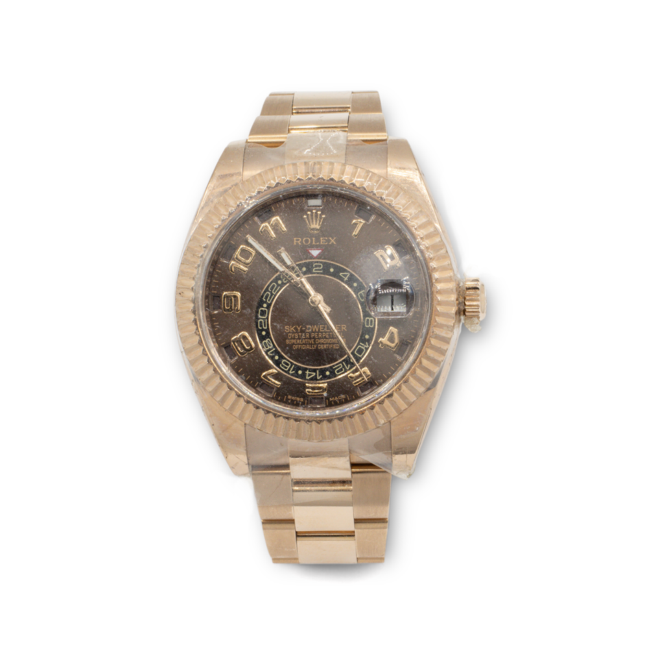 Rolex Sky Dweller Rose Gold Chocolate Dial Dual Time Zone Watch 326935