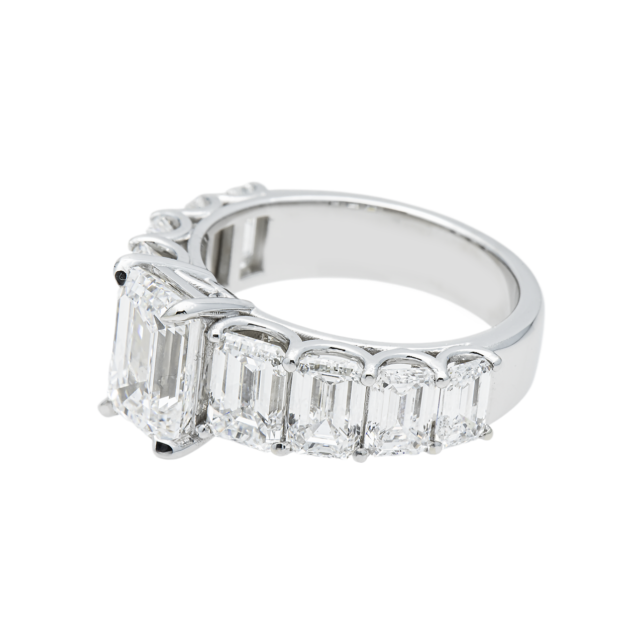 14K White Gold Emerald Cut Diamond Channel Set Engagement Ring 7.63 CTW VVS2 E-F