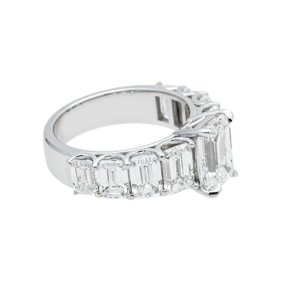 14K White Gold Emerald Cut Diamond Channel Set Engagement Ring 7.63 CTW VVS2 E-F