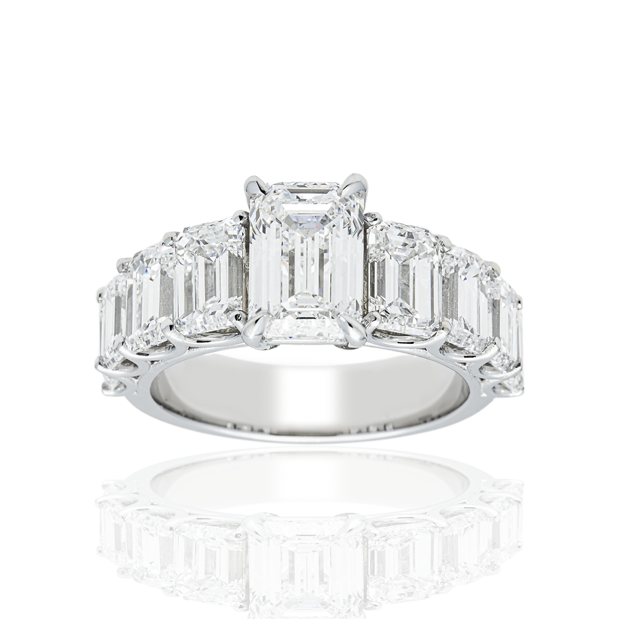 14K White Gold Emerald Cut Diamond Channel Set Engagement Ring 7.63 CTW VVS2 E-F