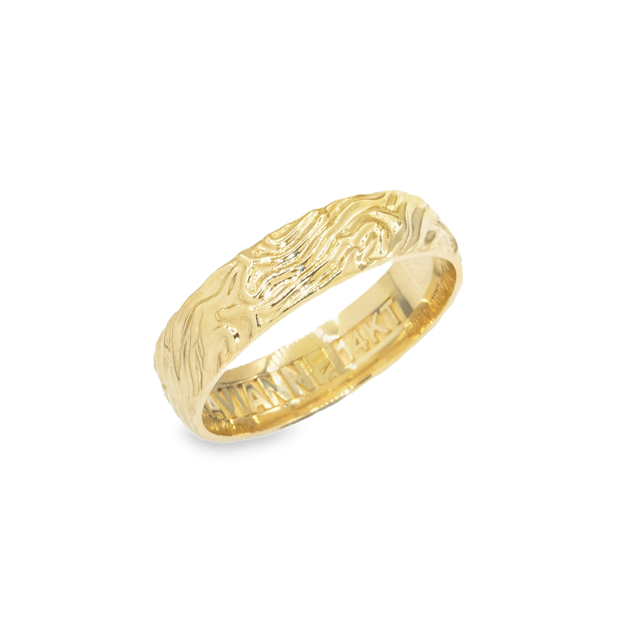14K Yellow Gold Fingerprint Mens Wedding Band