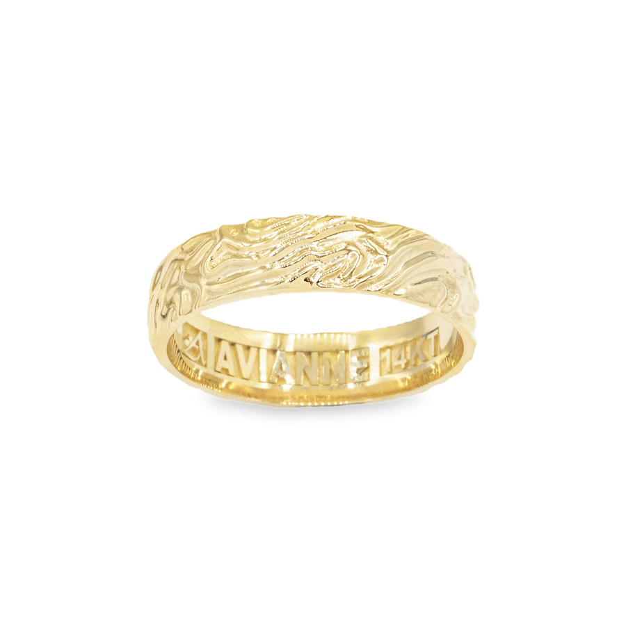 14K Yellow Gold Fingerprint Mens Wedding Band
