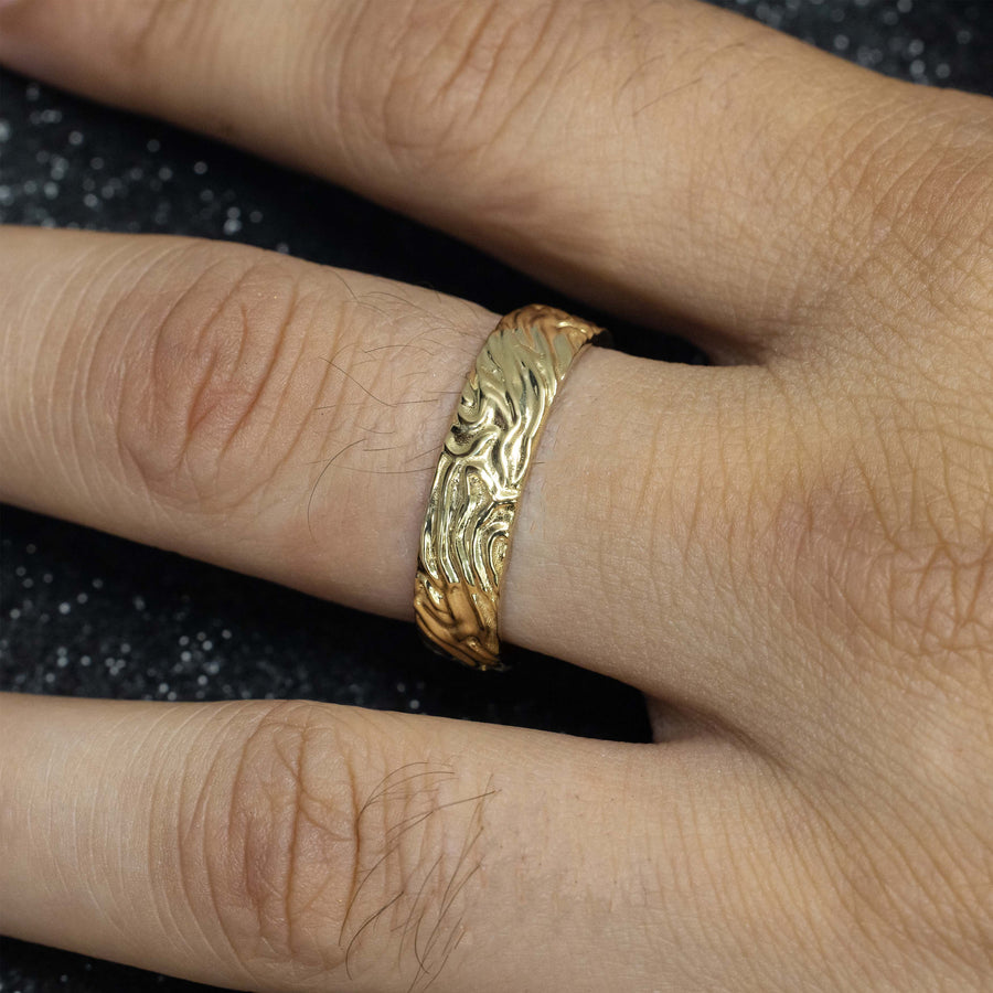 14K Yellow Gold Fingerprint Mens Wedding Band