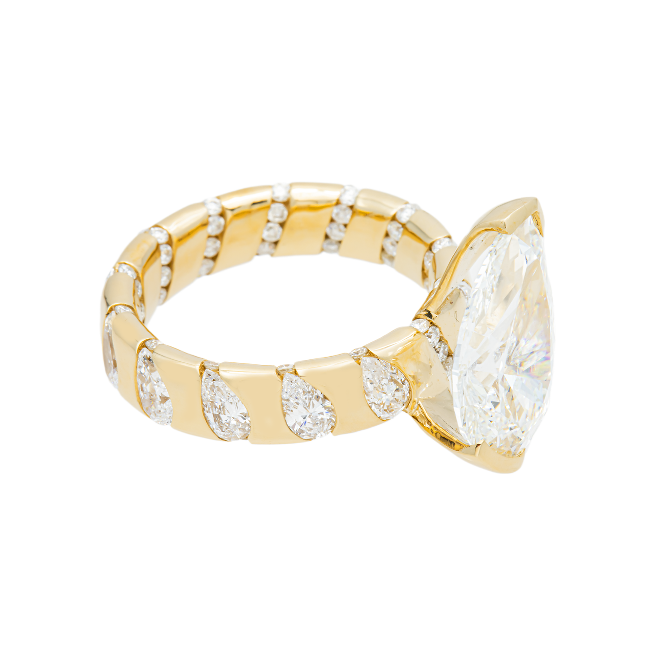 14K Yellow Gold Pear Cut Diamond Wedding Ring 3.12 CTW VVS2 E-F